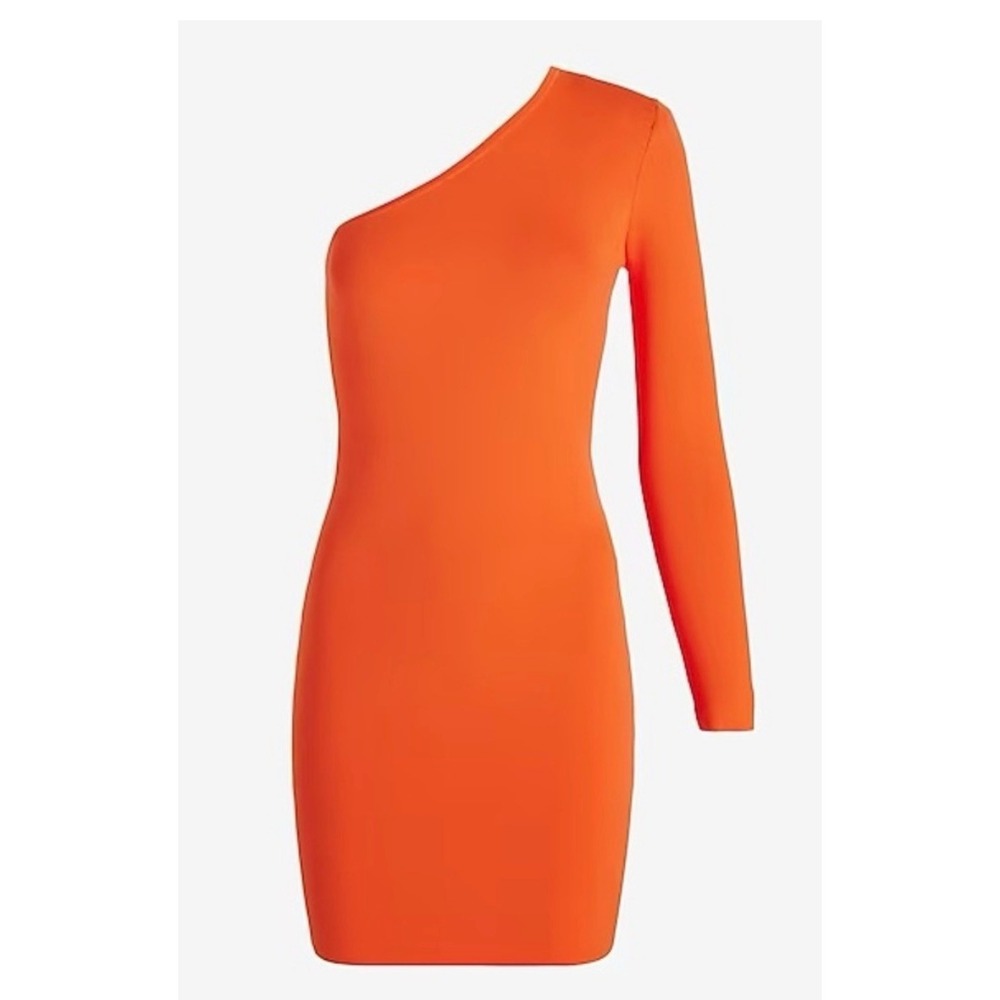 Express Body Contour One Shoulder Mini Dress Orange Padded Shoulder XS